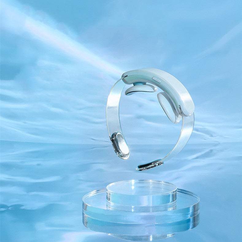 Intelligent Neck Protector hot compress pulse multifunctional massager in white and blue with USB power and mechanical control