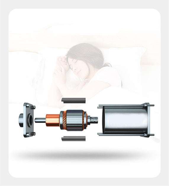 Cervical spine massager motor components with woman relaxing in background.