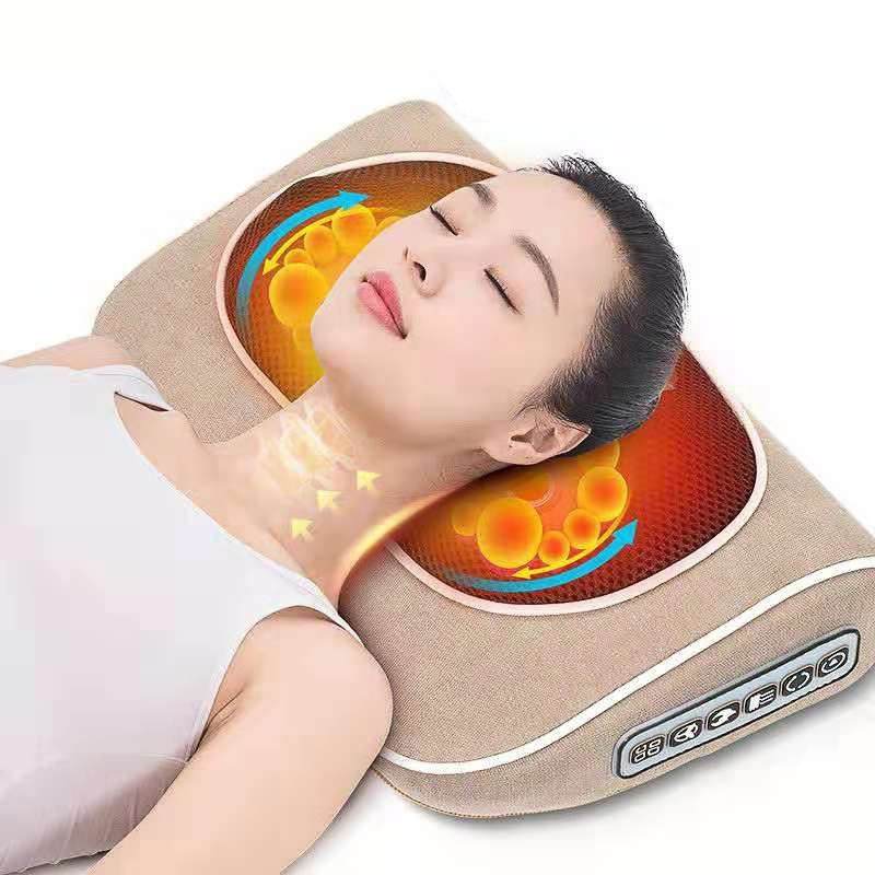 Cervical spine massager pillow with infrared heat and kneading massage for neck pain relief