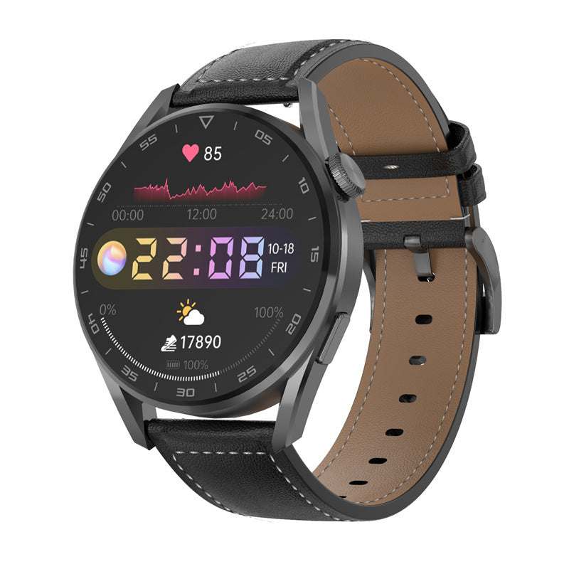 smart watch bluetooth with heart rate sensor black leather strap and full color IPS display