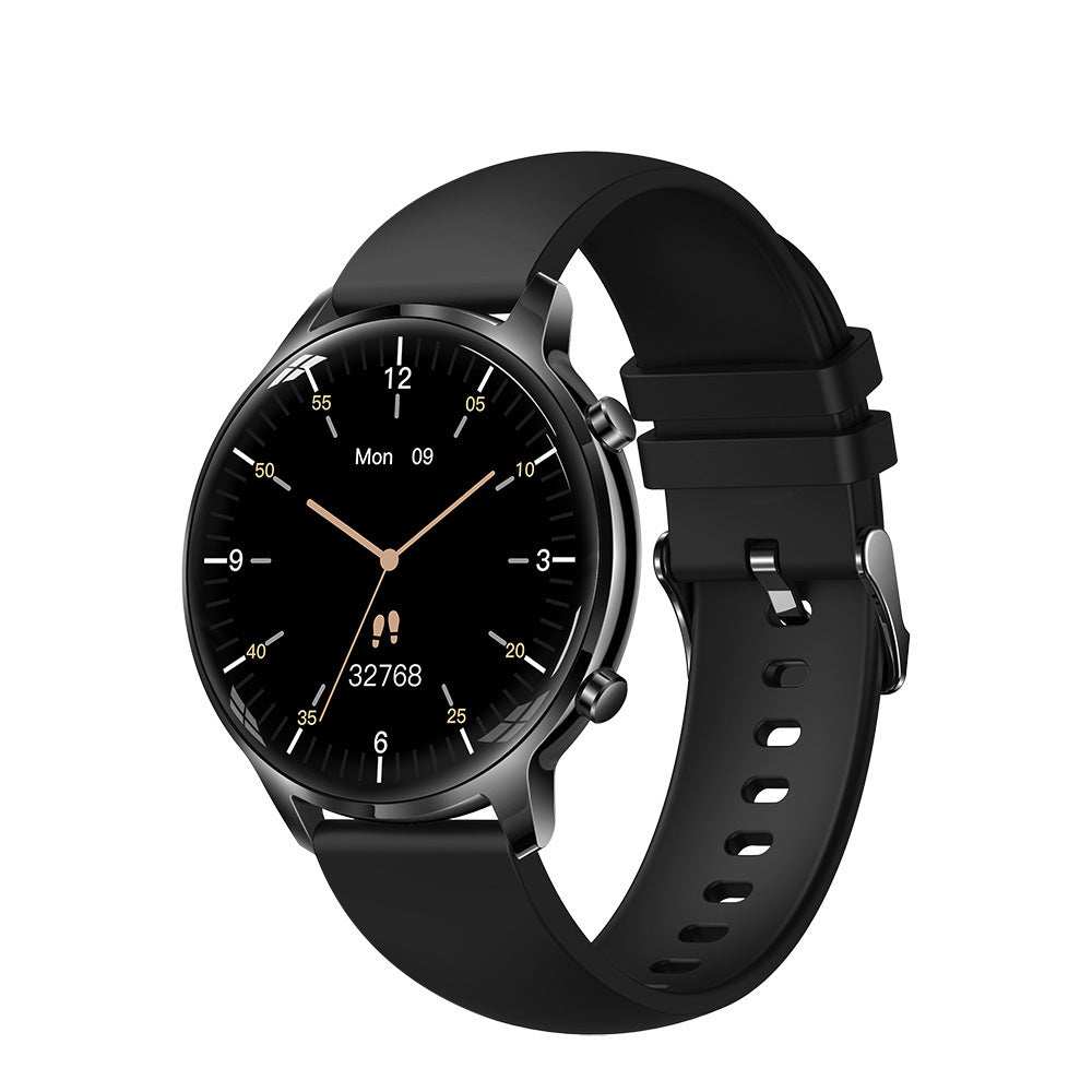 T18 Smart Watch with 1.32-inch IPS screen, Bluetooth call, music playback, health monitoring, and black silicone sporty strap