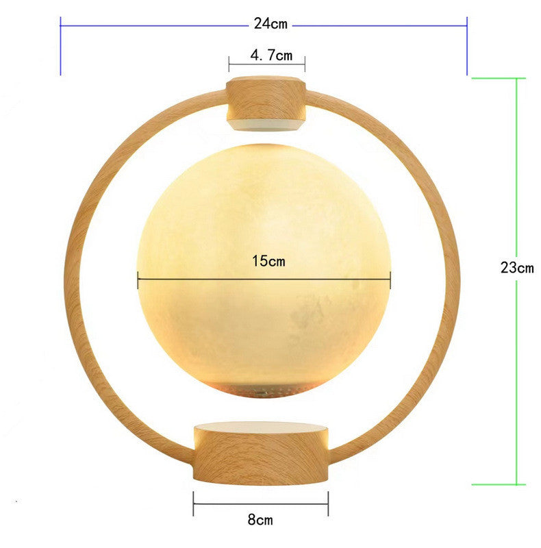 Moonlight Maglev Bluetooth speaker and night light with modern wood frame and floating spherical lamp shade