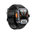 Black Bluetooth smart call watch with AMOLED touchscreen and sports bracelet design