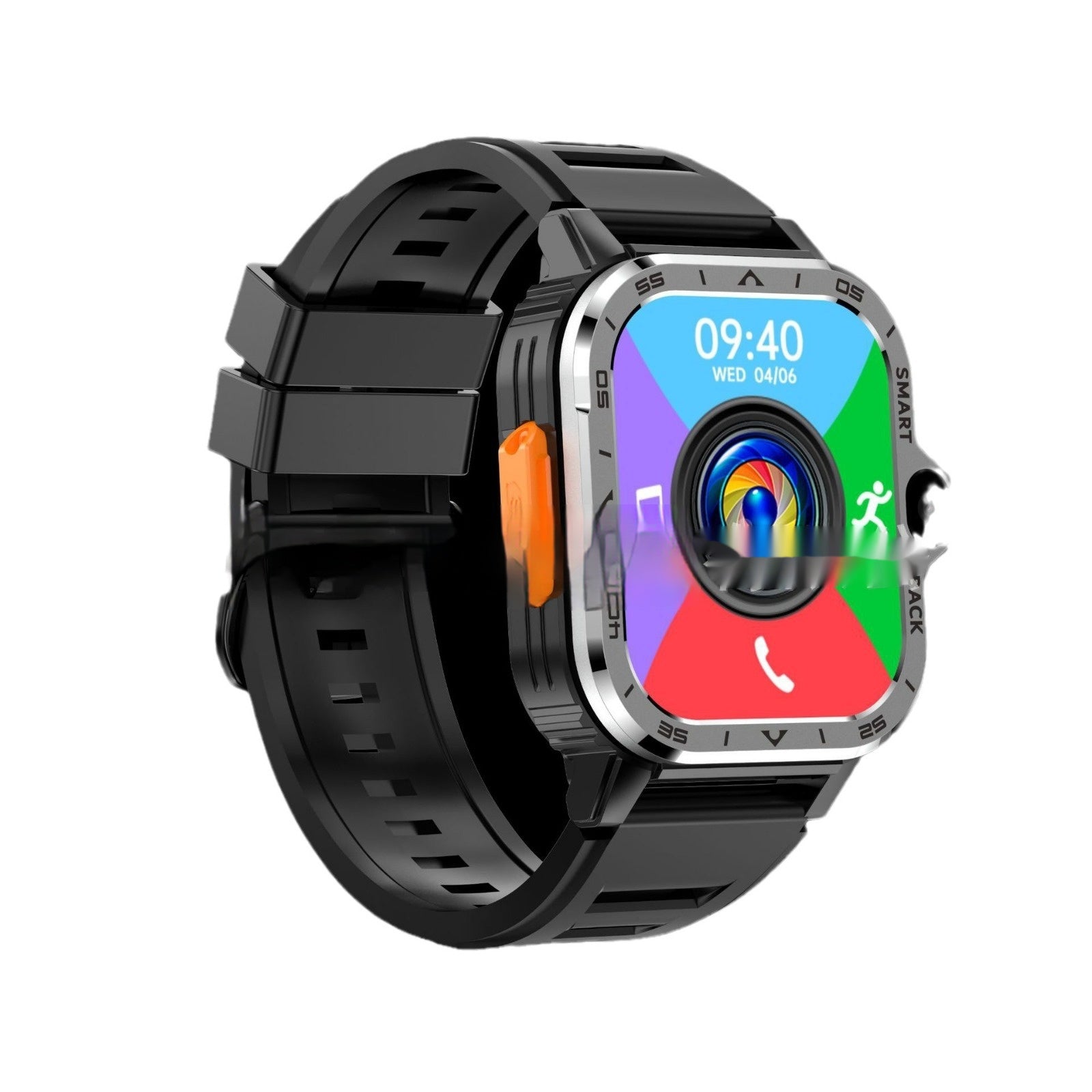 Black Bluetooth Smart Call Watch sports bracelet with AMOLED touchscreen and fitness tracking features