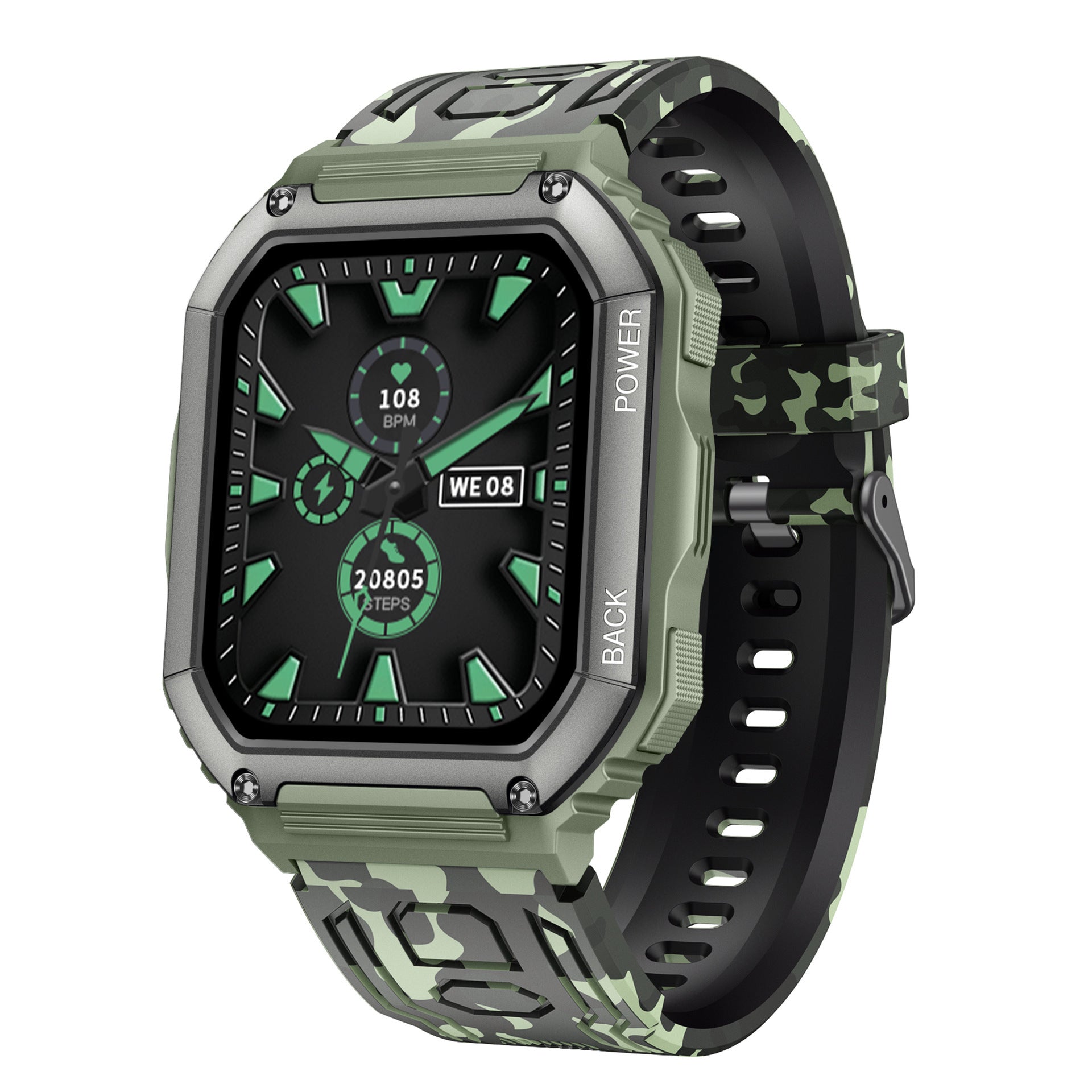 Bluetooth call smart watch with 1.8-inch display and camouflage wrist strap