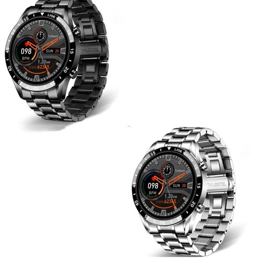 Fashion Bluetooth smart watch with metal strap, heart rate and step counting display on round digital screen