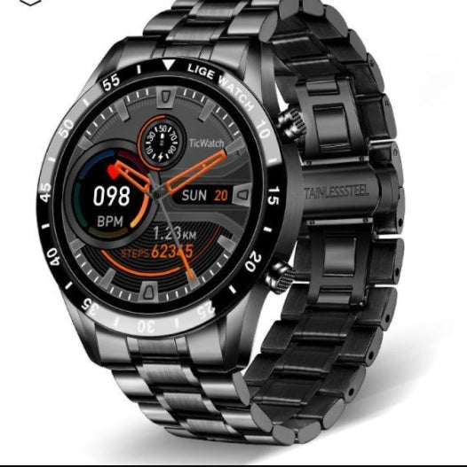 Fashion Bluetooth Smart Watch with stainless steel band, heart rate monitor, step counting, and call message reminder features