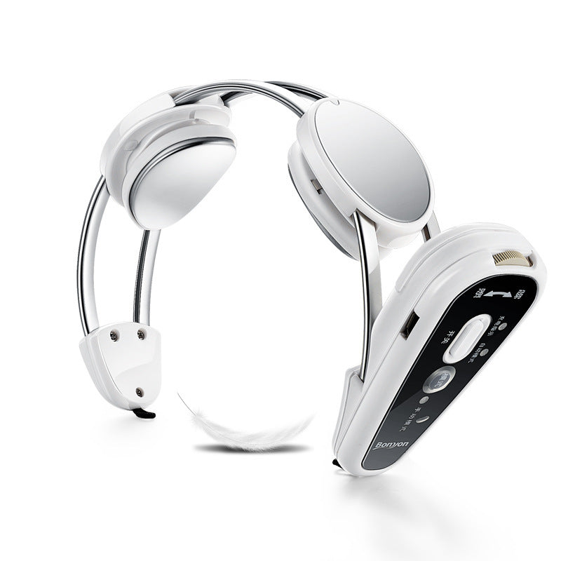 White electric pulse shoulder and neck massage physiotherapy instrument with adjustable straps and control panel