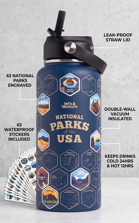 Lets Venture National Parks Water Bottle + Stickers
