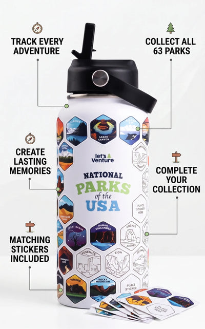 Lets Venture National Parks Water Bottle + Stickers