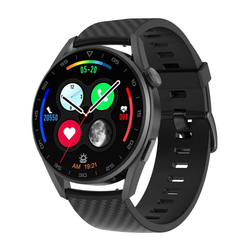 Smart Watch Bluetooth with music player, call function, heart rate sensor, IP67 waterproof, 1.32-inch IPS color screen, wireless charging, black silicone strap