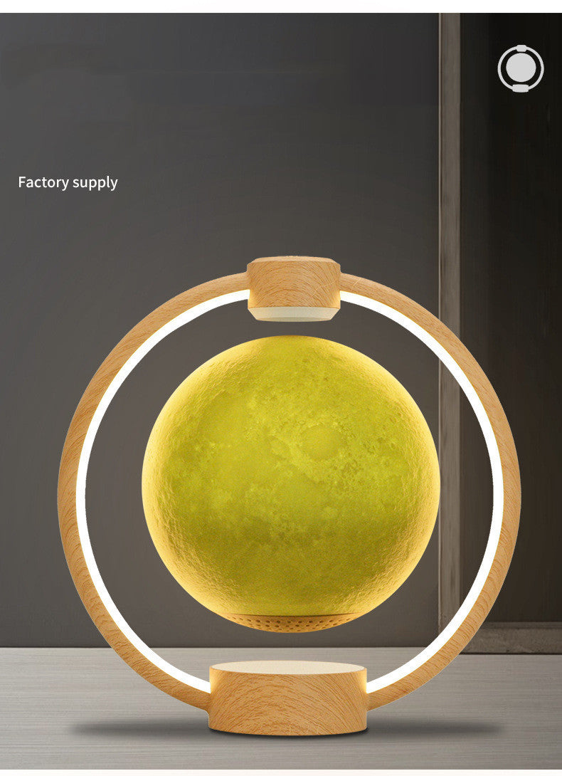 Moonlight Maglev Bluetooth speaker with floating moonlight design and wooden frame bedside lamp