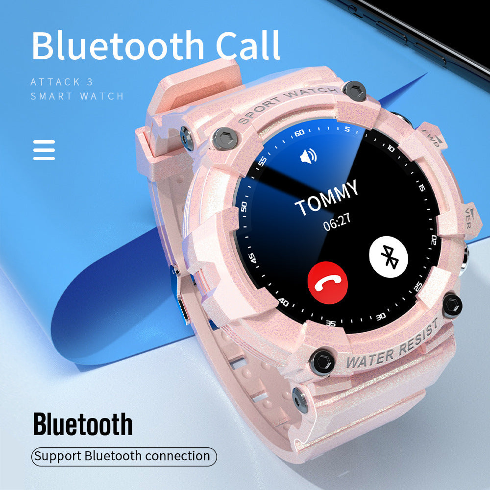Pink sports fitness smart watch with Bluetooth call feature and touchscreen display